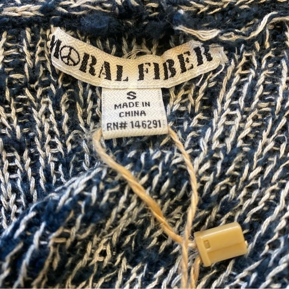 Moral‎ Fiber Cardigan Small Open Front Duster Blue Cream Crochet Lightweight - Picture 8 of 15